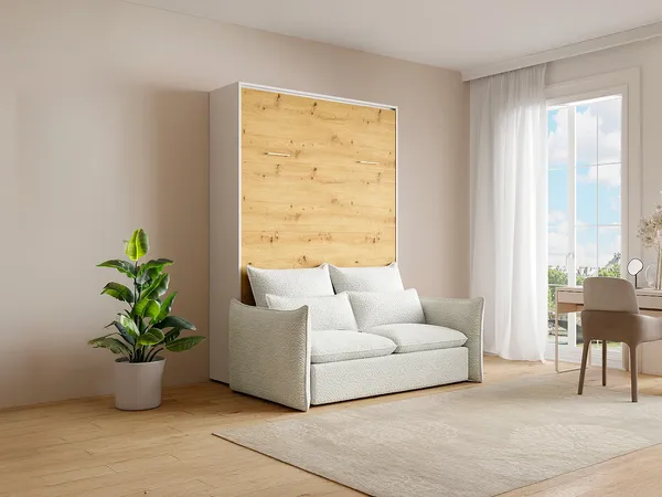 Vente-unique - BEGANIO Bett Holz, Platte BeigeWeiß - B 141 cm239,2 cm x H 225 cm x L 200 cm