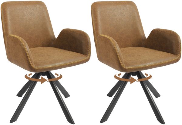 HOMAVO 2er Set 'YZ7' Esszimmerstuhl mit Armlehnen, 360° Drehbar, 56 x 59 x 82 cm, Kunstleder, Braun