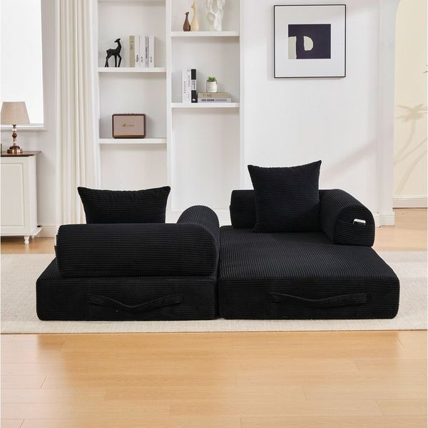 STILVORA Schlafsofa mit Seitentaschen,Klappsofa Relaxsofa mit Kissen&Metallrahmen, Stoffbezug, inklusive 3 Kissen und praktischen Seitentaschen, flexibel kombinierbar zur individuellen Loungegestaltung