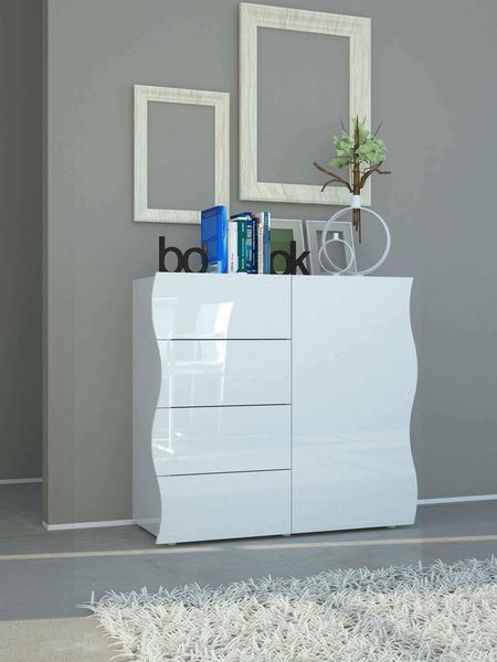 Dmora - Kommode Giuseppe, Küchen-Sideboard mit 4 Türen und 1 Schublade, Wohnzimmer-Buffet, 100 % Made in Italy, 90 x 40 x 81 cm, glänzendes Weiß,