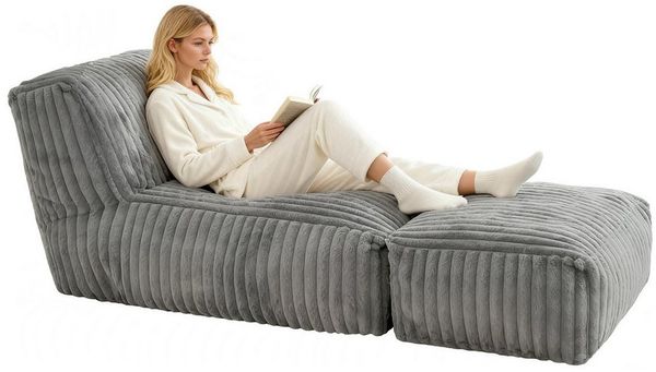 ANYSUN Sitzsack Cord Sitzsack mit Hocker,Großer Sitzsack,Lounge-Sessel für Erwachsene (Boden-Loungesessel, abnehmbarer & waschbarer Bezug,ergonomisch), Sitzsack,klappbare Ottomane-für Wohnzimmer, Schlafzimmer oder Balkon