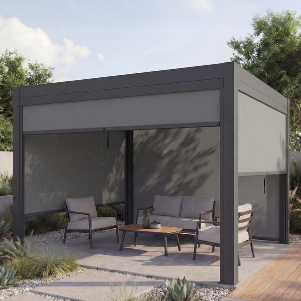 Mendler 'HWC-L46' Pergola, Regenrinne sturmfest, Aluminium anthrazit, 3x3m