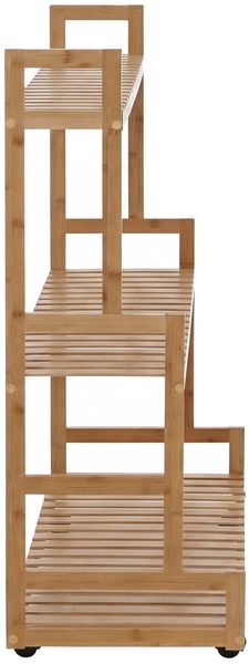 Bambus Pflanzenregal HWC-Q33, Blumentreppe Blumenständer Pflanzentreppe, 3 Ablagen Rollen 105x90x38cm ~ natur Bild 8