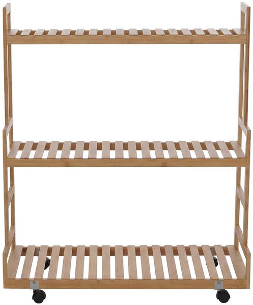Bambus Pflanzenregal HWC-Q33, Blumentreppe Blumenständer Pflanzentreppe, 3 Ablagen Rollen 105x90x38cm ~ natur Bild 7