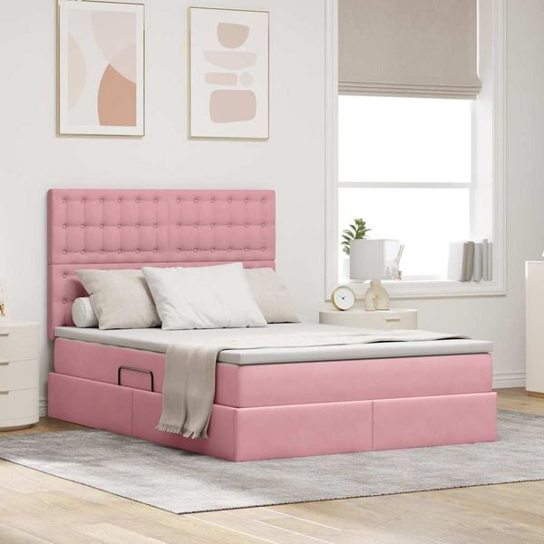 vidaXL LED-Speicherbett mit Matratze Rosa 140 x 190 cm Samt 3372788