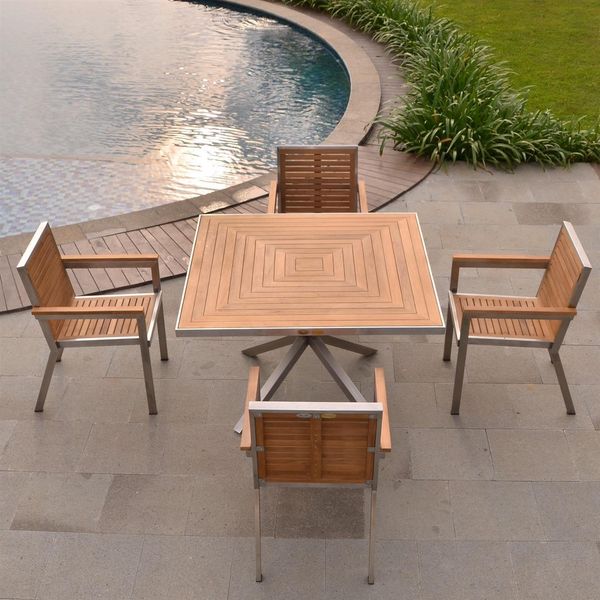 Designer Set Tisch Andalo + 4 Stapelstühle Dosazzo Teakholz Edelstahl 100x100 cm