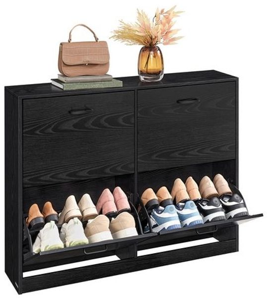 VASAGLE Schuhschrank 4 Klappen, Schuhkipper, Schuhregal, Schuhaufbewahrung, Trennwand verstellbar, für 16-28 Paar Schuhe, Flur, 24 x 105,5 x 82,7 cm, ebenholzschwarz LBCDE035B01 Bild 3