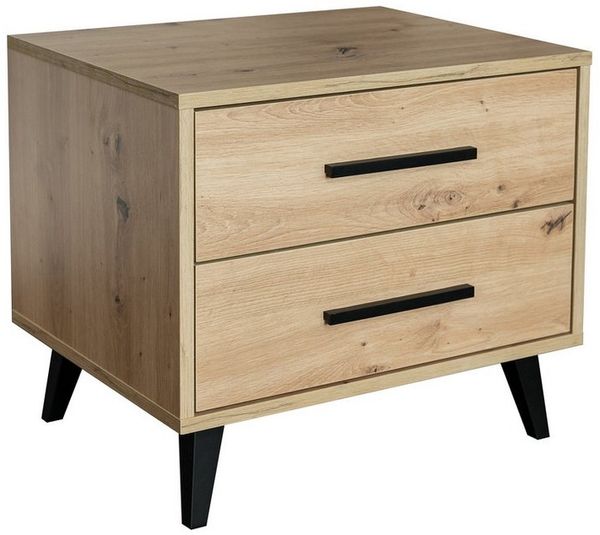 Beautysofa Nachttisch KAVO – mit 2 Schubladen (Eiche Artisan, schwarze Griffe), Breite: 53 cm