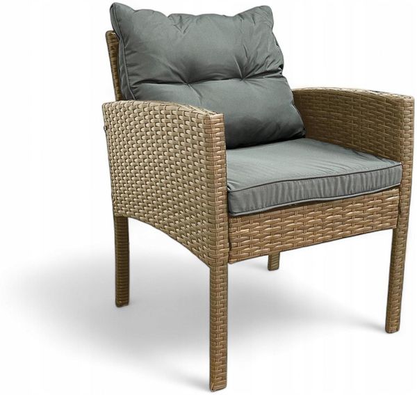 Bettso 'KORFU' Gartensessel Polyrattan Natur & Stahl, inkl. Sitz- und Rückenkissen, 56 x 77 x 61 cm