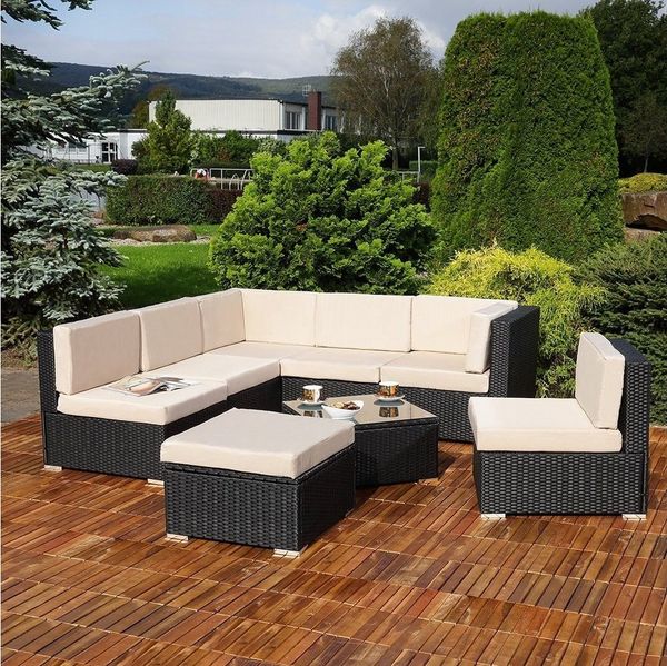 Melko Gartenlounge-Set Sitzgruppe Gartenlounge Sitzgarnitur Set aus Polyrattan XXL Lounge, (Set, Lounge), Kissen inkl. Reißverschluss, daher abnehm- und waschbar