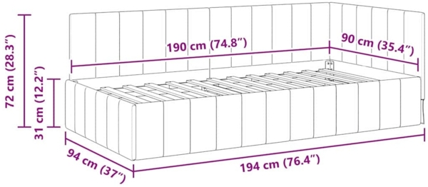vidaXL Eckbettgestell mit Kopfteil Dunkelgrau 90 cm x 190 cm Stoff 42016298 Bild 10