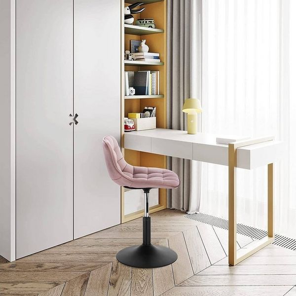 Woltu Barhocker (1 St), Schminkhocker 360° Schwenken Samt Sitz 38-49.5cm Hoch rosa