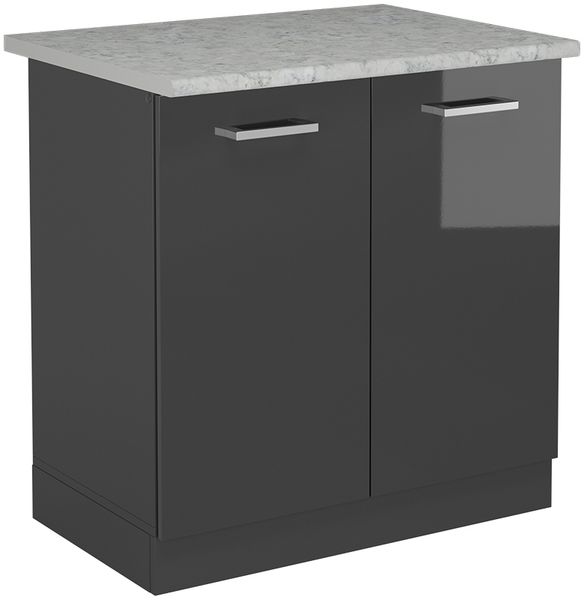 Spülenunterschrank R-Line Anthrazit Hochglanz 80 cm AP Marmor Vicco
