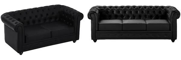Vente-unique - CHESTERFIELD Couchgarnitur Kunstleder Schwarz - B 88 cm x H 72 cm x L 168 cm205 cm