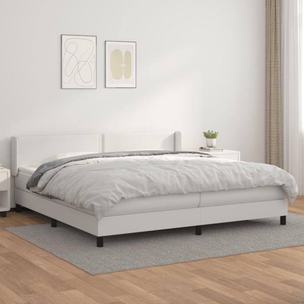 vidaXL Boxspringbett mit Matratze Weiß 200x200 cm Kunstleder, Härtegrad: H2 [3130740]