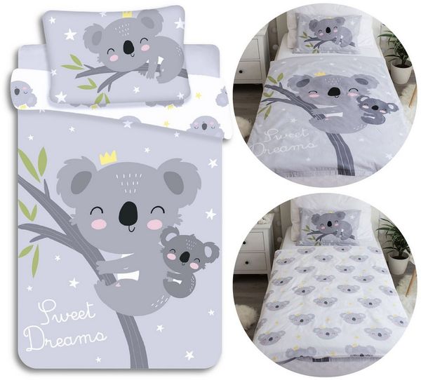 Sarcia. eu Kinderbettwäsche KOALA beidseitige Baumwoll-Kinderbettwäsche mit Reißverschluss 100x135
