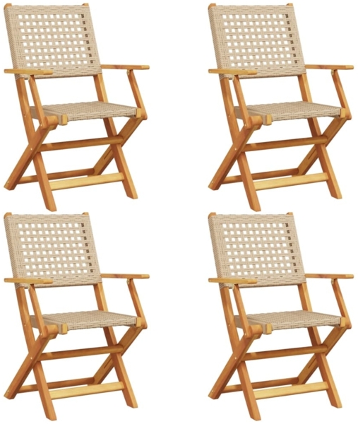 vidaXL Gartenstühle 4 Stk. Klappbar Beige Poly Rattan & Massivholz 3214562