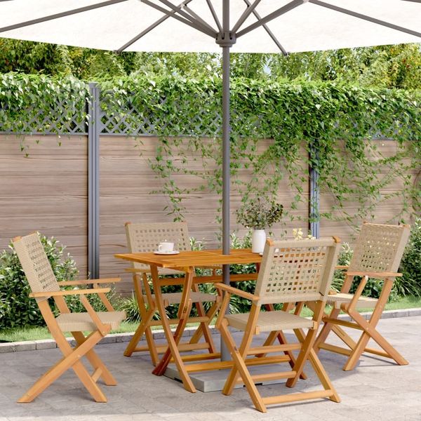 vidaXL Gartenstühle 4 Stk. Klappbar Beige Poly Rattan & Massivholz 3214562