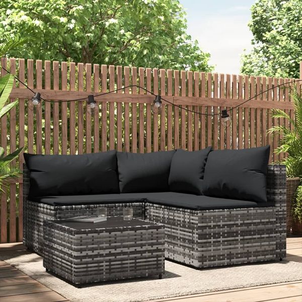 vidaXL 4-tlg. Garten-Lounge-Set mit Kissen Grau Poly Rattan 319765