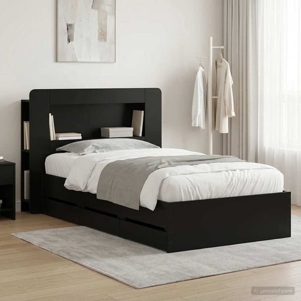 vidaXL Bettgestell mit Stauraum Schwarz 75x190 cm Holzwerkstoff 3433991
