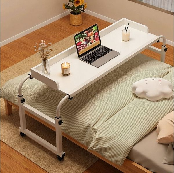 BlingBin Wangentisch Schreibtisch, Ausziehbarer Roll-Mobilität Tisch, Betttisch mit Rollen (1er Set, 1-St, Breite 120-140 cm & Höhe 65-95 cm), Überbettschreibtisch, Computertisch, Steharbeitsplatz, Essenstablett