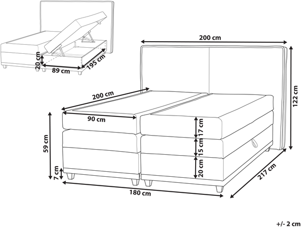 Boxspring Bett DYNASTY 160 x 200 cm Stoff Beige Bild 2