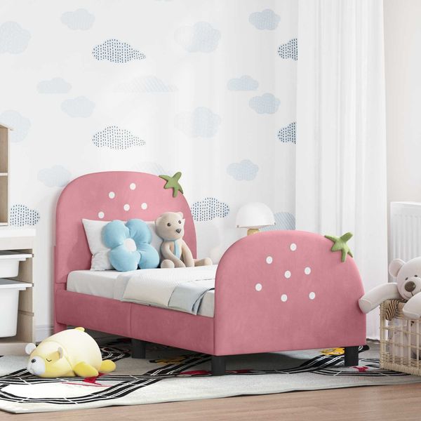 vidaXL Kinderbettgestell mit Kopfteil Rosa 70 x 140 cm Samt 42011069