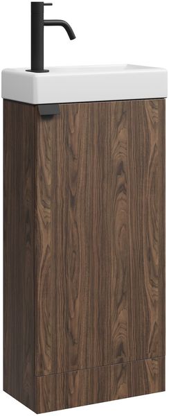 Badplaats Gäste-WC Waschtisch Set Orion 40 x 22 cm Walnuss Braun - Badmöbel Set mit Waschbecken und Stehende Unterschrank, mit Soft-Close