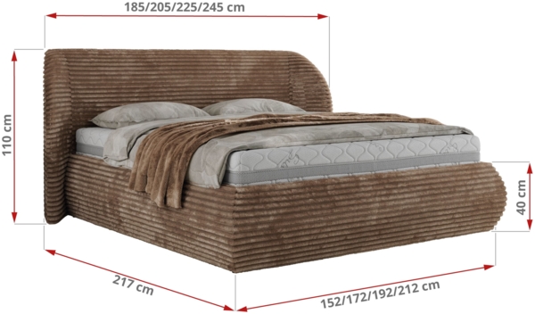 Polsterbett mit Lattenrost, Doppelbett Bettkasten, Bettgestell mit Gasdruckfeder Multipocket Matratze Härtegrad H3/H4 - CAELA CLASSIC - 180 x 200 cm - Braun Cord - ELORI LUX Bild 4