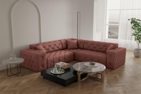 Ecksofa Designersofa CHANTAL in Stoff Opera Velvet Koralle Seite Universal