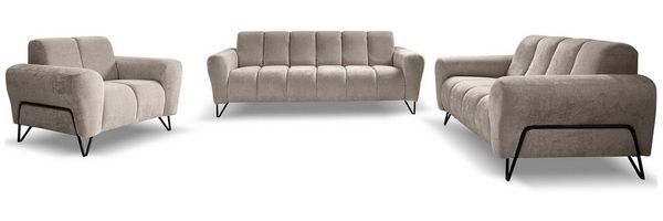 Beautysofa Polstergarnitur VOLARE mit Metallbeine in Schwarz, 3-Sitzer Sofa +2-Sitzer Sofa + Sessel