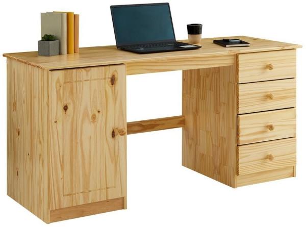 IDIMEX Schreibtisch MANAGER, Bürotisch mit Stauraum, 4 Schubladen und Fach Kiefer Massivholz natur