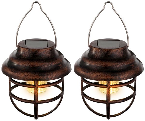 2er Set LED Solar Hängeleuchte, rostfarben, H 14 cm