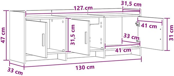 vidaXL TV-Schränk 130 x 33 x 47 cm Grau Sonoma Holzwerkstoff 8011200 Bild 10