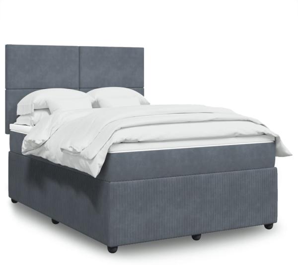 vidaXL Boxspringbett mit Matratze Dunkelgrau 140x190 cm Samt 3292329