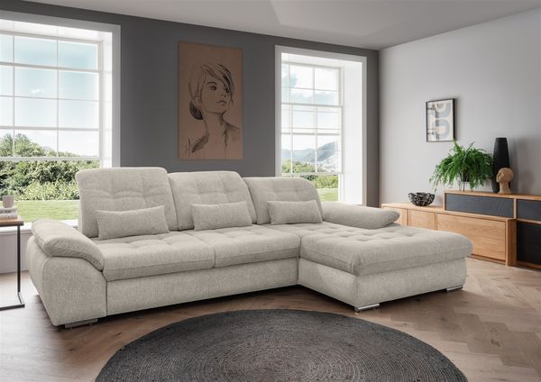 Polstergarnitur >Riordan< Schlaffunktion, Stauraum, Webstoff Corto beige - 314x104x184 (BxHxT)