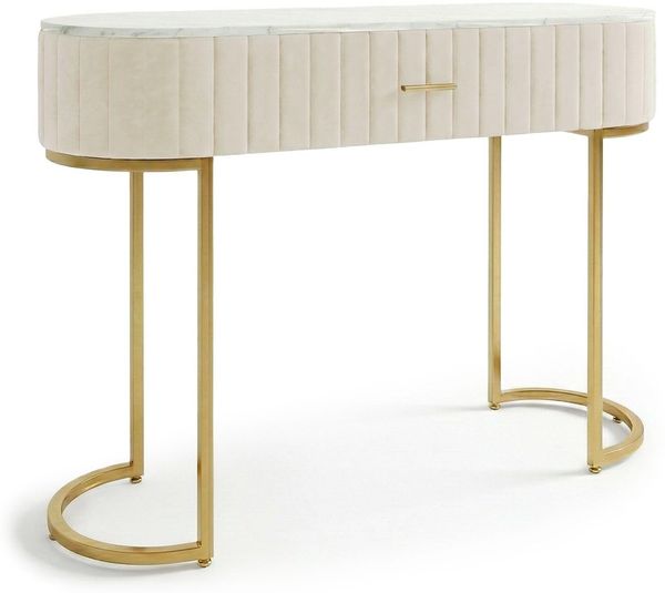 Menzzo Paloma Schminktisch, Beige mit Samtbezug, 1 Schublade