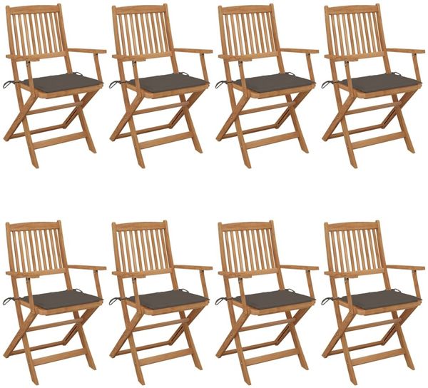 vidaXL Klappbare Gartenstühle 8 Stk. mit Kissen Massivholz Akazie 3074975