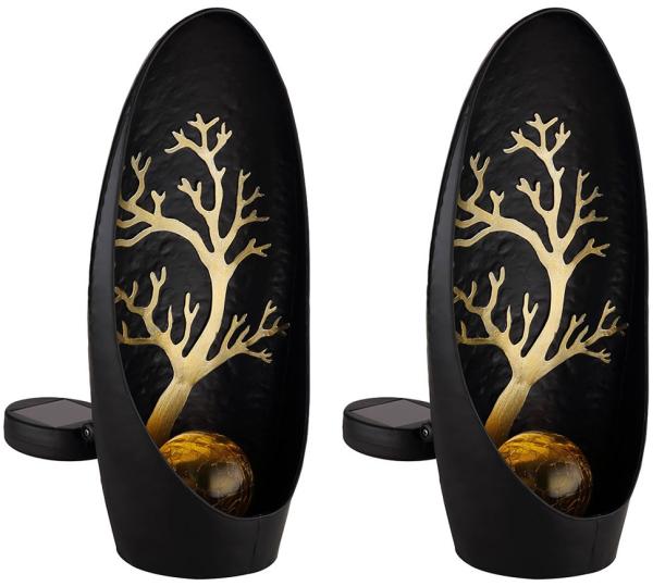 2er Set LED Solarleuchte, Baum, schwarz, Akku, H 30 cm