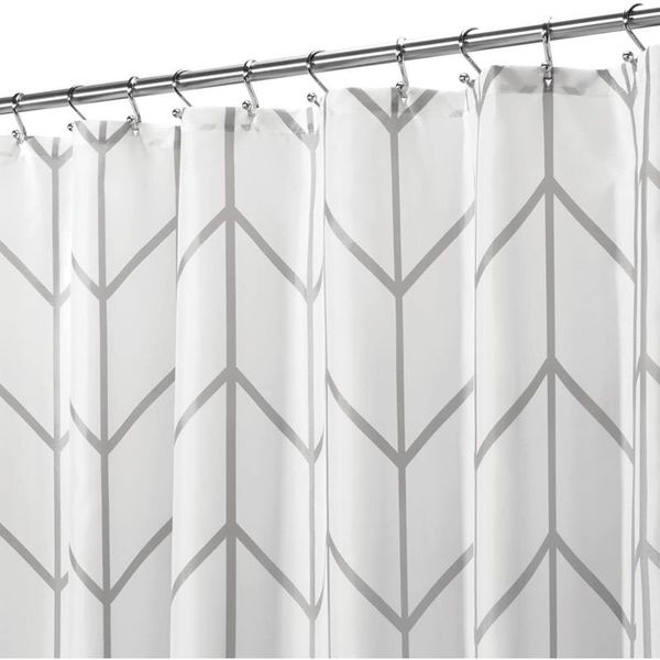 mDesign Duschvorhang Badewannenvorhang Duschgardine Grau/Weiss Fischgrätenmuster