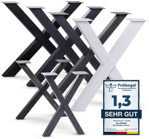 HOLZBRINK Tischbein Tischbeine Metall Weiß X-form, Tischkufen/Tischgestell für Couchtisch 1 Stück Möbelfüße 30x43 cm