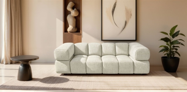 Sofa Designersofa BLANCHE 3-Sitzer in Stoff Puente Creme