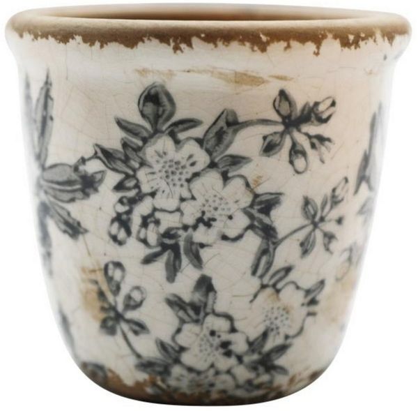 finehomegarden Blumentopf Übertopf Mush Keramik 2erSet Ø7,5cm/Ø11cm Rustikales Antikes Topf (Set, 2 St, 2 tlg), Shabby Antik grau-creme kraklee 2Größen wählbar