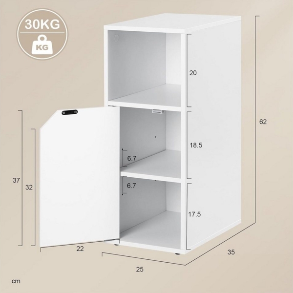 Woltu Nachttisch (2-St), mit offenem Fach und Tür, Verstellbarer Ablage, 25x62x35 cm Bild 2