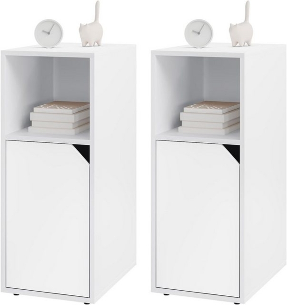 Woltu Nachttisch (2-St), mit offenem Fach und Tür, Verstellbarer Ablage, 25x62x35 cm Bild 4