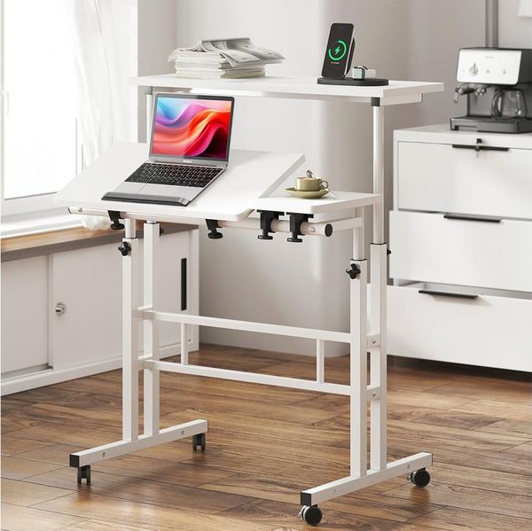 GarveeMore Schreibtisch Mobiler Schreibtisch verstellbarer Computer-Tisch Rad-Laptop-Tisch