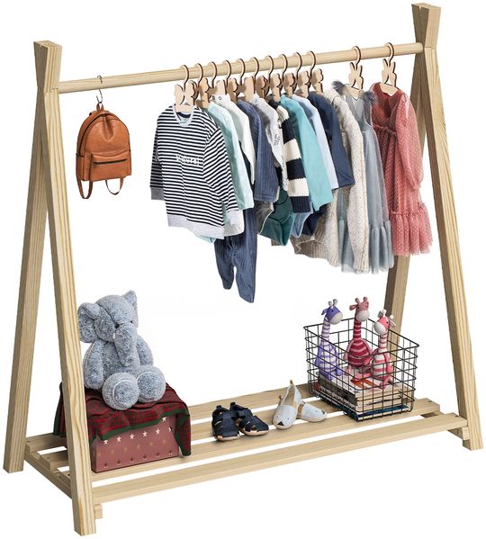 Bellabino 'Ryck' Tipi Kleiderstange, Kiefer Massivholz, natur, 112x48x115 cm, Kindergarderobe mit Schuhablagefläche Bild 10