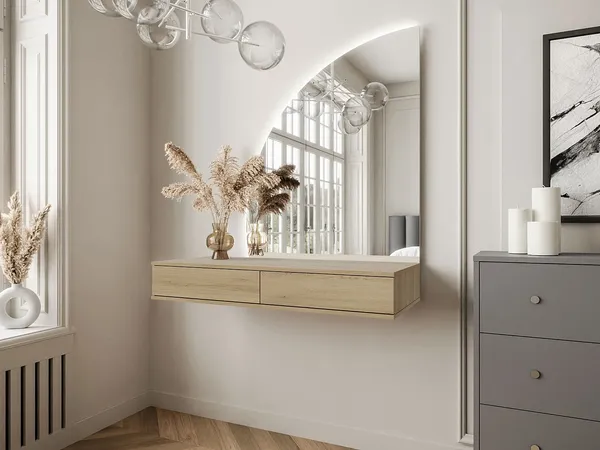 Vente-unique - JINEZA Schminktisch Holz, Platte Beige - B 42,2 cm x H 111,5 cm x L 100,2 cm