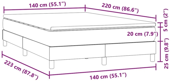 vidaXL Boxspringbett mit Matratze Dunkelblau 140x220 cm Samt 3315973 Bild 10