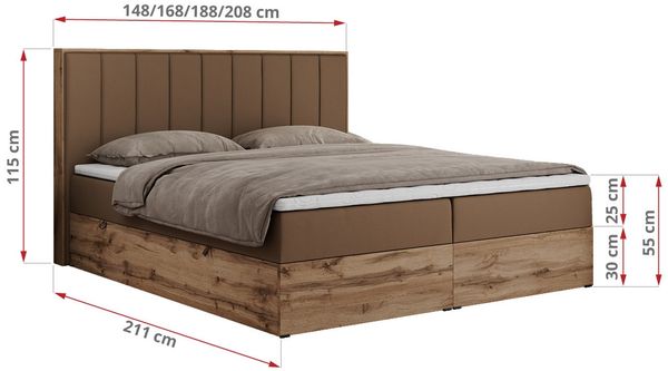 Boxspringbett, Schlafzimmerbett, Bettkasten - BELLISSIMO - 200 x 200 cm - Braun Kunstleder - H3 Bild 5
